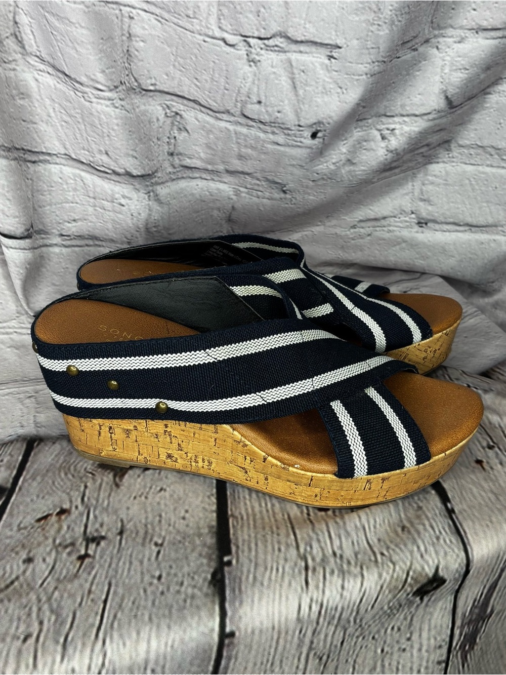 Coastal Grandma Yacht Club Glam Retro Preppy Nautical Cork Wedge Sandals Sz 8.5